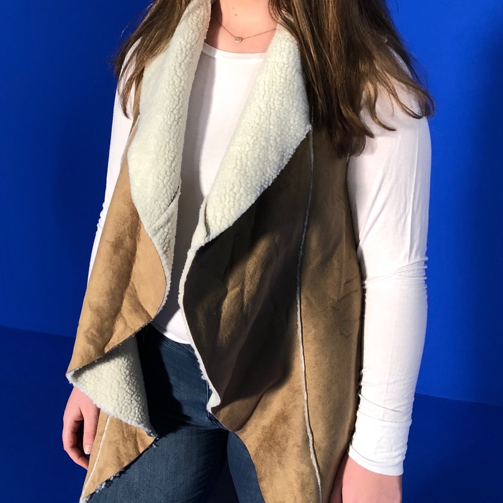 Camel Suede Sherpa Vest -New-